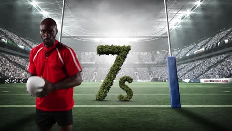 Animation-Eines-Afroamerikanischen-Rugbyspielers-Mit-7er-Text-Im-Rugbyfeld-Sportstadion