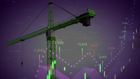Animation-of-crane,-financial-data-processing-and-statistics