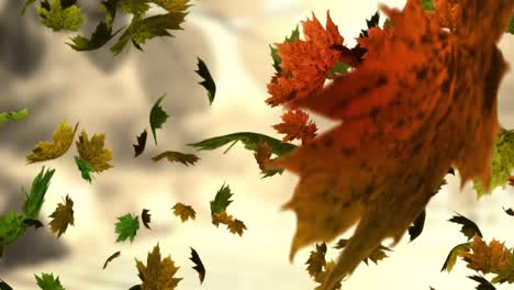 Animation-Von-Herbstblättern,-Die-über-Den-Herbsthintergrund-Fallen