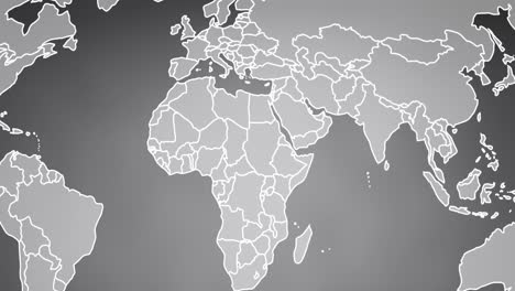 Animation-of-world-map-with-glowing-contours-moving-on-grey-background