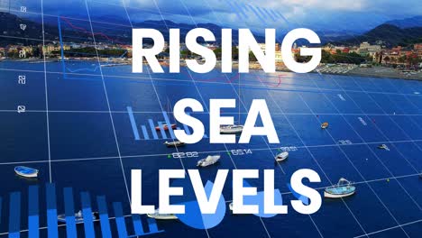 Animation-of-rising-sea-levels-over-financial-graph-and-seascape