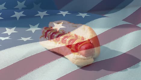 Animación-De-La-Bandera-De-Estados-Unidos-Sobre-Hot-Dogs.