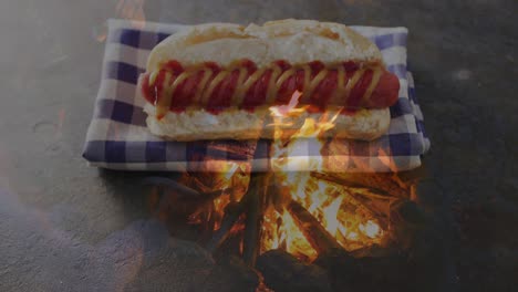 Animation-of-flame-over-hot-dog-and-cloth
