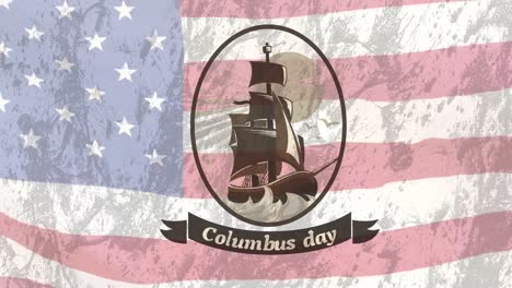 Animation-Von-Columbus-Text-Und-Schiff-über-Amerikanischer-Flagge