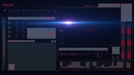 Animation-Von-Lichtspuren-über-Der-Datenverarbeitung-Auf-Schwarzem-Hintergrund