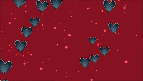Animation-Von-Herzen,-Die-über-Rotem-Hintergrund-Schweben