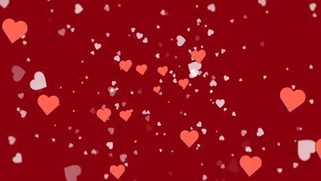 Animation-of-hearts-floating-over-red-background