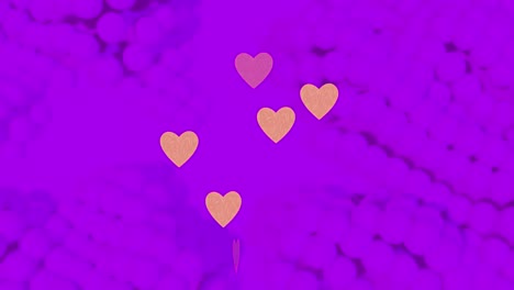 Animation-of-hearts-over-shapes-on-purple-background