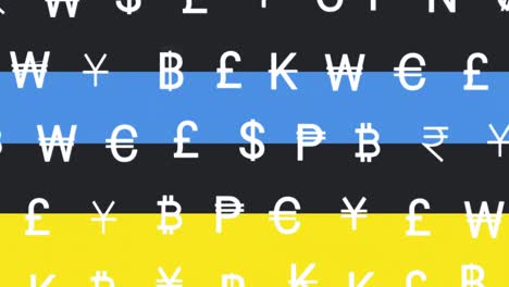 Animación-De-Símbolos-De-Moneda-Sobre-La-Bandera-De-Ucrania