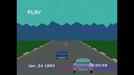 Animation-of-play-digital-interface-over-screen-with-car-race-game-in-background