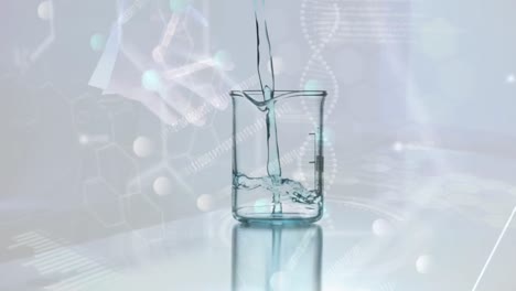Animation-of-dna-strand-and-data-processing-over-beaker-with-liquid
