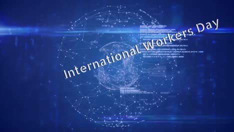 Animation-of-international-workers-day-text-over-globe