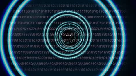 Animation-of-tunnel-made-or-circles-over-black-background-with-binary-code