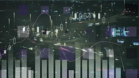 Animation-Von-Finanzdaten-Und-Grafiken-Rund-Um-Den-Globus-Mit-Verbindungen-Und-Straßenverkehr