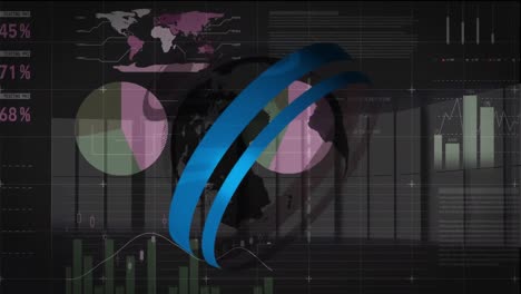 Animation-of-financial-data-and-graphs-over-globe-and-black-background