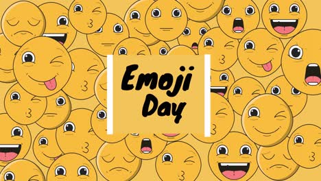 Animation-of-emoji-day-and-emoticons-floating-over-yellow-background
