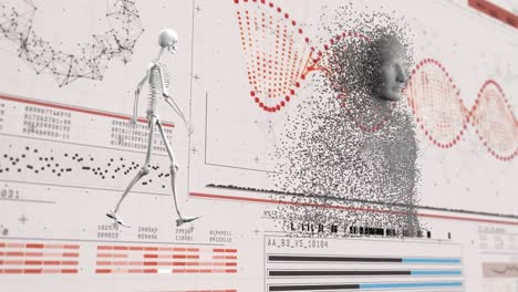 Animation-Des-DNA-Strangs-Und-Datenverarbeitung-Mit-Einem-Menschlichen-Körper,-Der-Aus-Explodierenden-Partikeln-Besteht