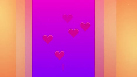 Animation-Von-Herzen-über-Formen-Auf-Violettem-Hintergrund