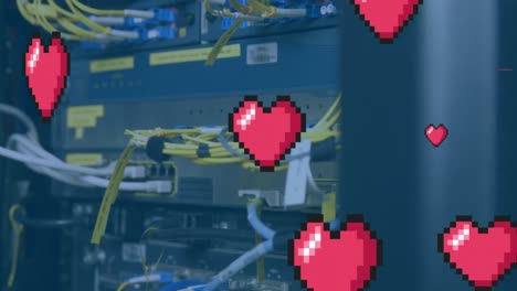 Animation-of-hearts-over-server-room