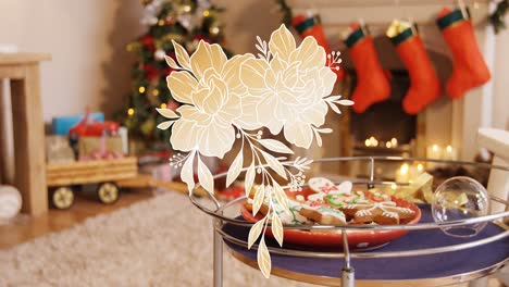 Animation-of-flower-icons-at-christmas-and-decorations