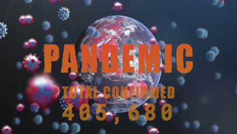 Animation-Von-Viruszellen-über-Dem-Globus-Und-Pandemietext