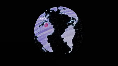 Animation-of-interference-over-globe-with-data-processing-on-black-background