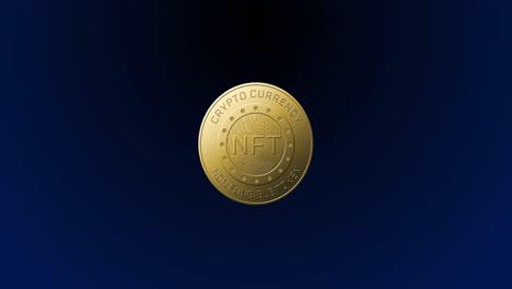 Animation-Der-Goldenen-NFT-Münze,-Die-Sich-Auf-Blauem-Hintergrund-Dreht
