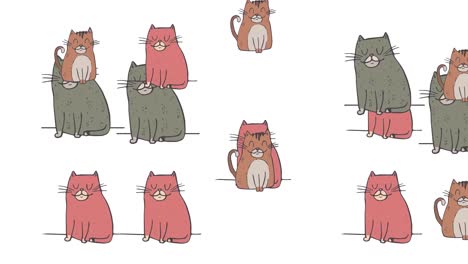 Animation-of-cat-icons-over-white-background