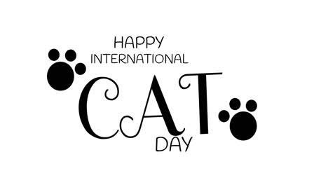 Animación-Del-Texto-Del-Feliz-Día-Internacional-Del-Gato-Sobre-Fondo-Blanco