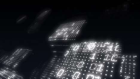 Animation-Der-Binären-Codierungsdatenverarbeitung-über-Bildschirme-Auf-Schwarzem-Hintergrund