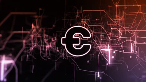 Animation-of-euro-symbol-over-black-background
