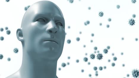 Animation-Von-Viruszellen-Und-Menschlichem-Kopf-Auf-Weißem-Hintergrund