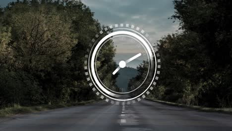 Animation-of-moving-clock-over-road-and-trees