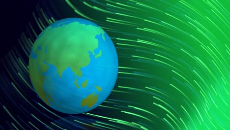 Animation-Von-Globus-Und-Lichtspuren-Auf-Schwarzem-Hintergrund