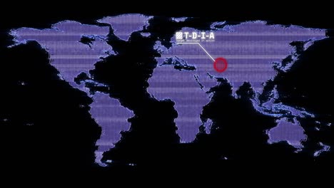 Animation-of-tdia-text-with-missile-landing-over-world-map-on-black-background