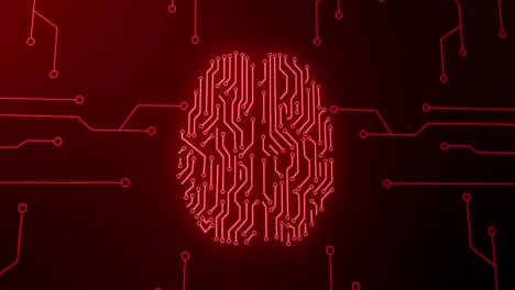 Animation-of-red-glowing-human-brain-with-computer-mother-board-circuit-over-black-background
