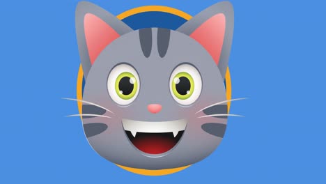 Animation-of-happy-cat-icon-over-blue-background