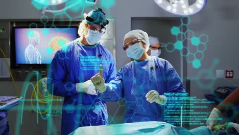 Animation-of-scientific-data-processing-and-chemical-structures-over-diverse-surgeons-operating