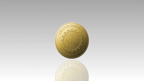 Animation-of-golden-nft-coin-spinning-on-grey-background