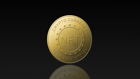 Animation-of-golden-nft-coin-spinning-on-black-background
