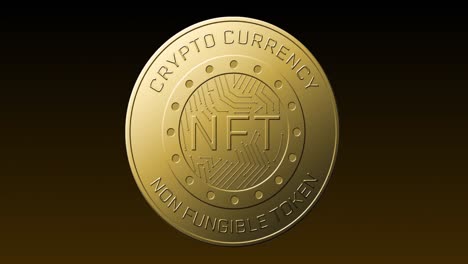 Animation-of-golden-nft-coin-spinning-on-brown-background