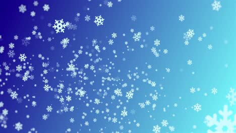 Digital-animation-of-snowflakes-falling-icon-against-spot-of-light-on-blue-background