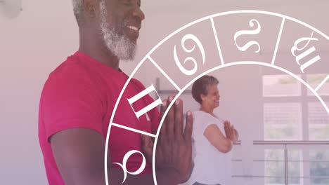 Animation-Des-Horoskops-über-Ein-älteres-Afroamerikanisches-Paar-Beim-Training