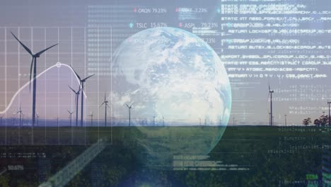 Animation-of-financial-data-processing-over-earth-and-wind-turbines