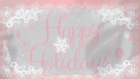 Animation-of-frame-and-snowflakes-falling-over-happy-holidays-on-grey-background