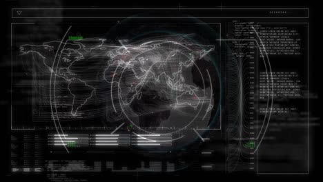 Animation-Der-Weltkarte-Und-Vielfältige-Datenverarbeitung-Auf-Digitalem-Bildschirm