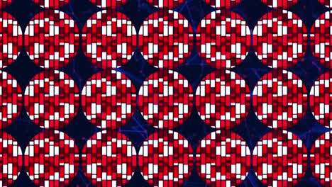 Animation-of-circles-with-red-and-white-squares-over-navy-background