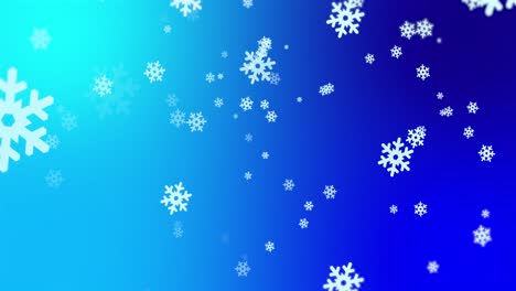 Digital-animation-of-snowflakes-falling-icon-against-spot-of-light-on-blue-background