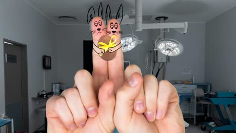 Animation-of-hands-with-rabbit-drawings-over-surgery