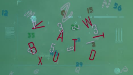 Animation-Sich-ändernder-Zahlen-Und-Buchstaben-Auf-Grünem-Hintergrund